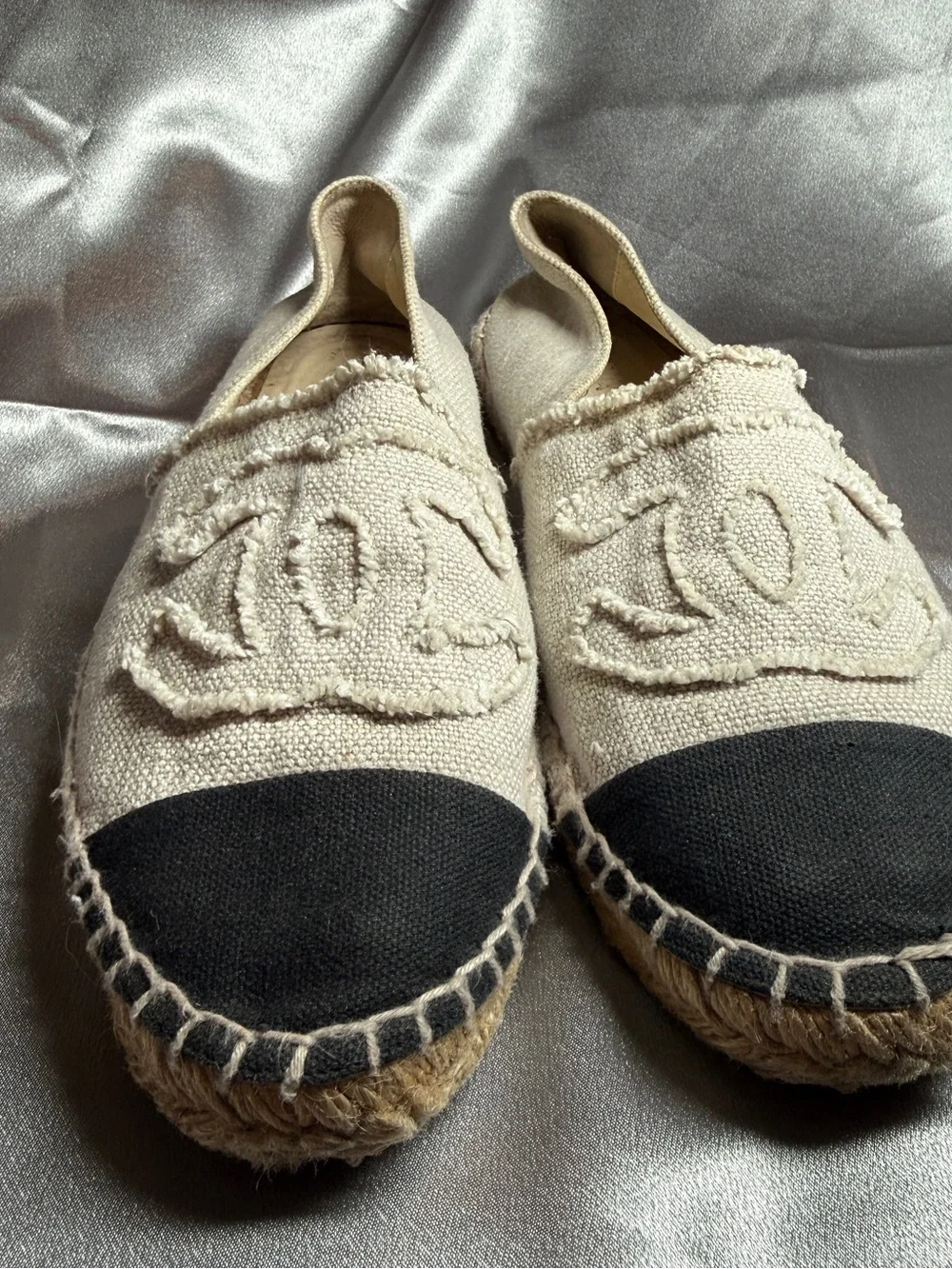 CHANEL Interlocking CC Logo Canvas Espadrilles Women's Size 39 US 8 Quiet Luxury